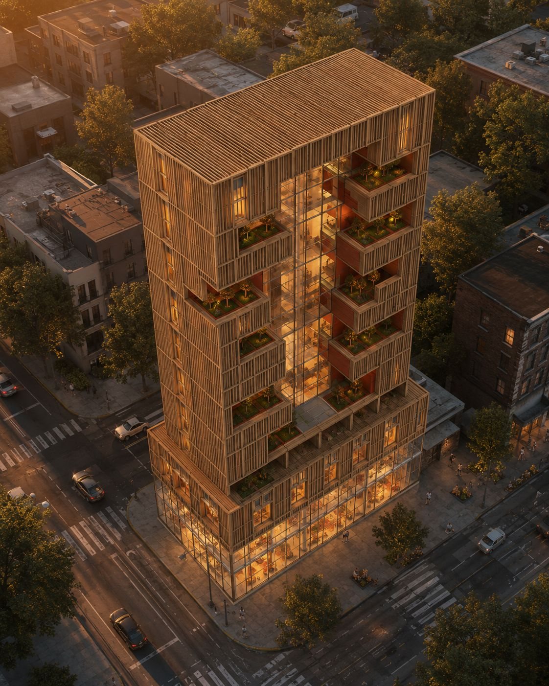 Toren met uitgesneden hart vol gedeelde terrassen