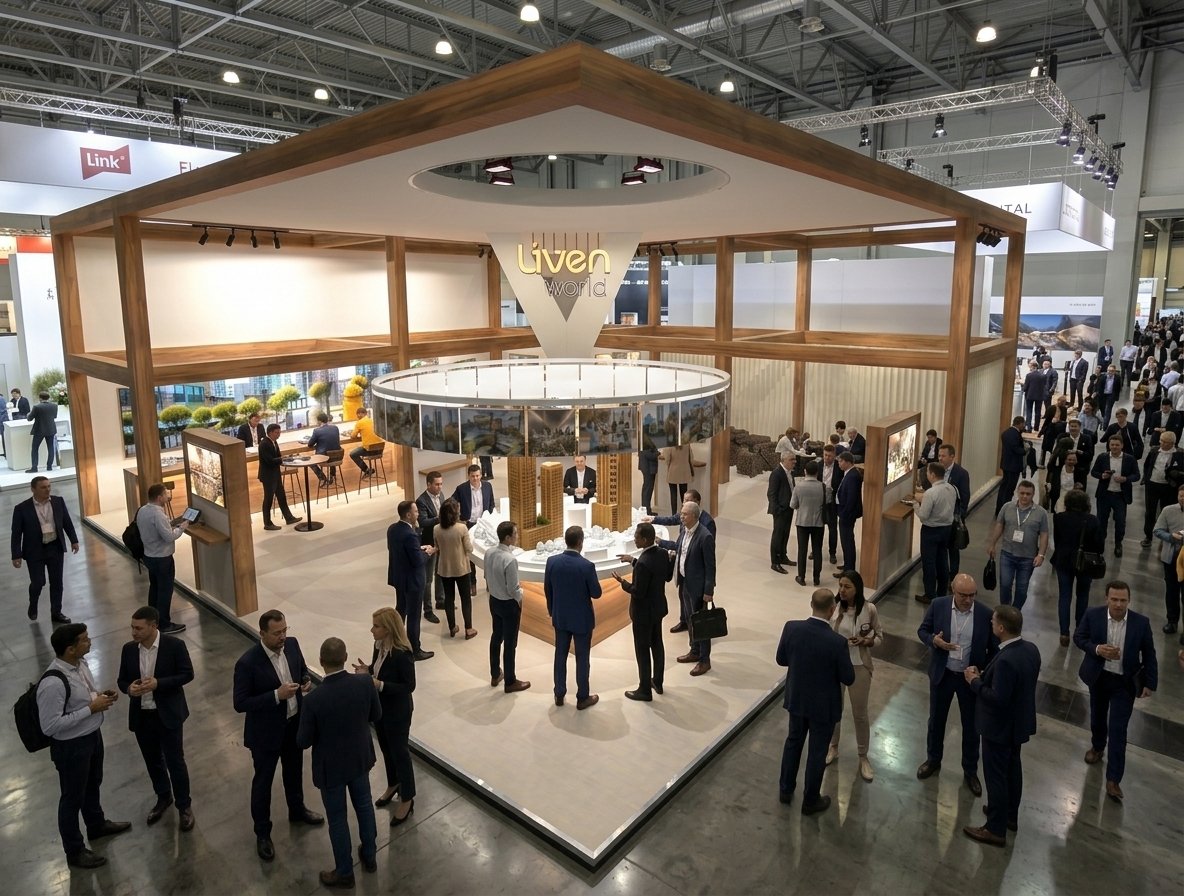 Booth with scale model and visitors